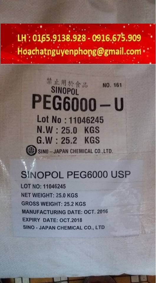 Polyethylene glycol , PEG 6000 , HO(CH2CH2O)NH , SINOPOL , JAPAN