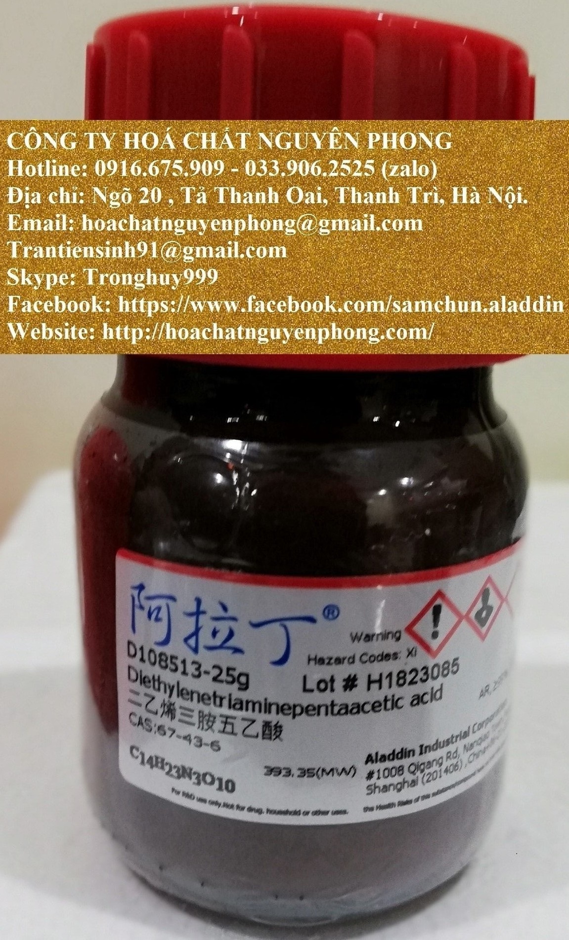 Diethylenetriaminepentaacetic acid , Diethylene triamine axit pentaacetic , C14H23N3O10 , D108513 , 