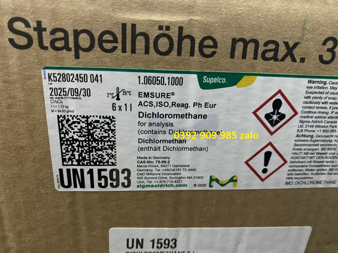 Dichloromethane Cas 75 -09 -2  1000ml  MERCK - ĐỨC