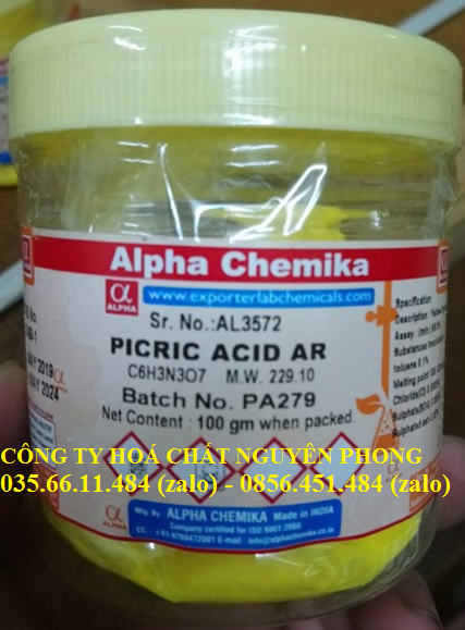 Picric Acid , Alpha Chemika - Ấn Độ , 88-89-1 , C6H3N3O7 ,  100gr