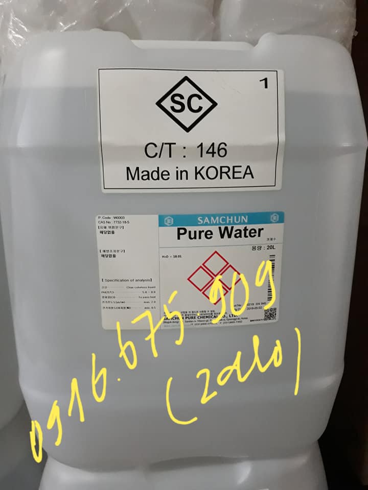 Hóa chất Samchun Hàn Quốc Nước cất  Pure Water H2O W0003 CAS 7732-18-5 20L 20lít