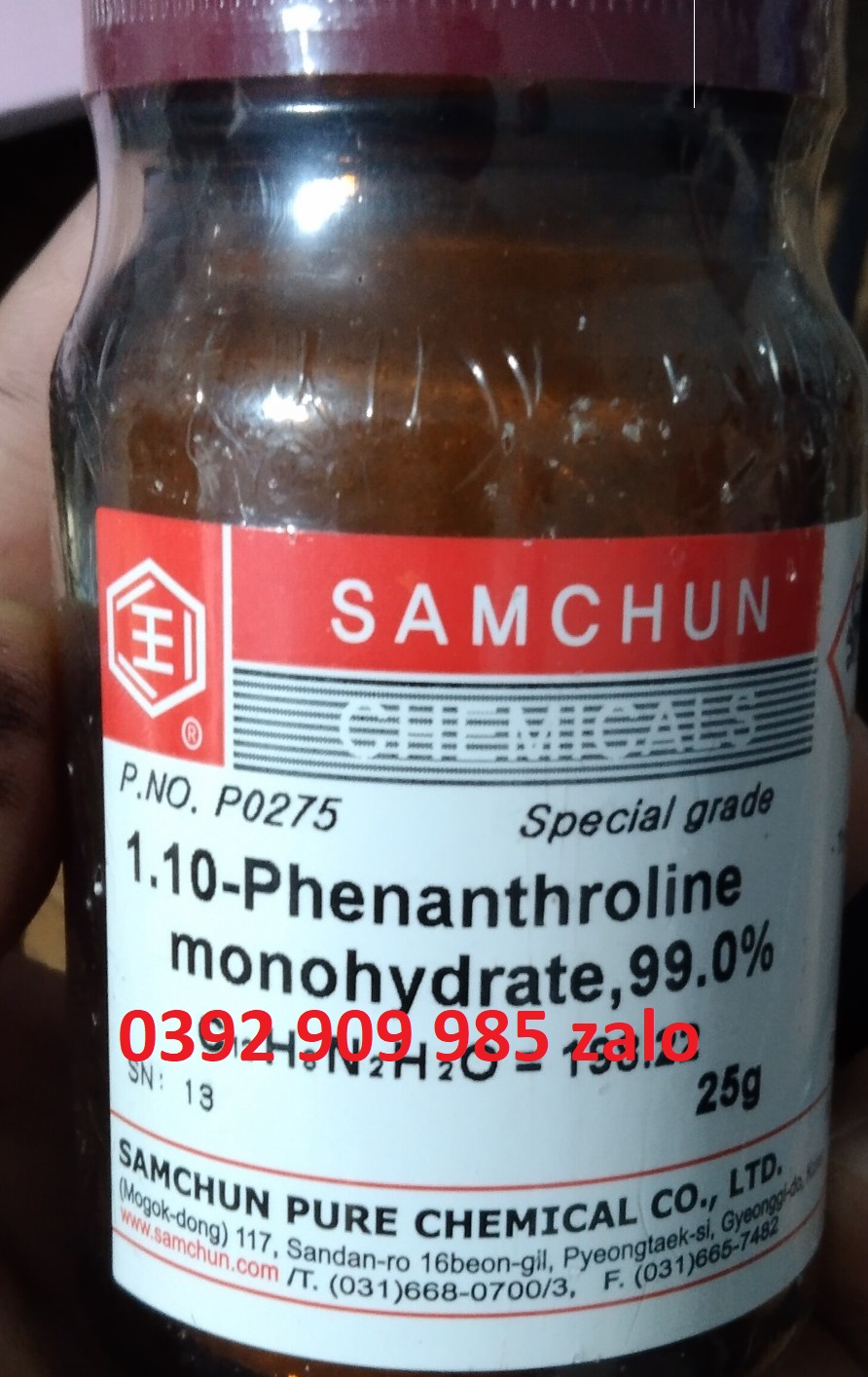 1,10-phenanthroline monohydrate C12H8N2H2O  lọ 25g SAMCHUN - HÀN QUỐC