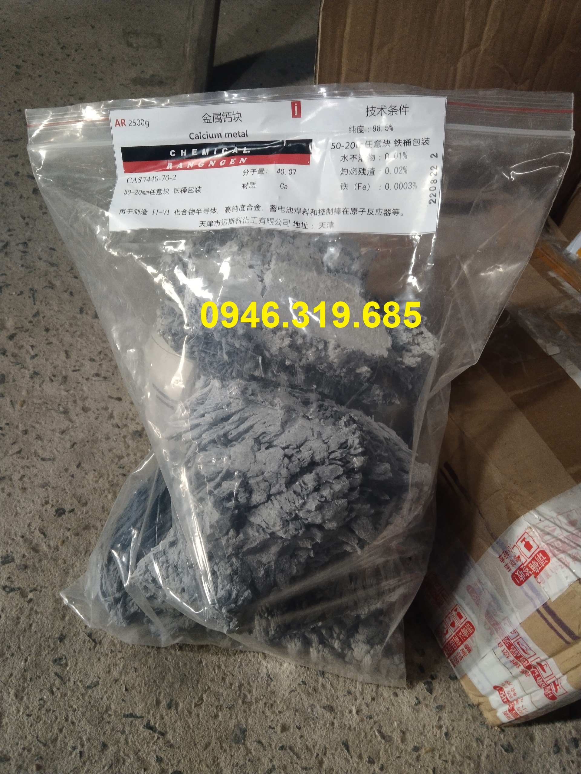 Calcium metal , Canxi kim loai , 500g